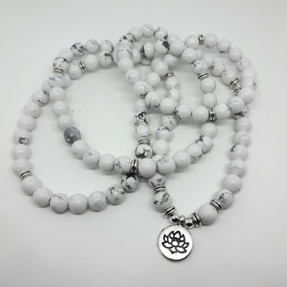 Howlite 108 Bead lotus charm wrap Bracelet Necklace - Picture 6 of 6